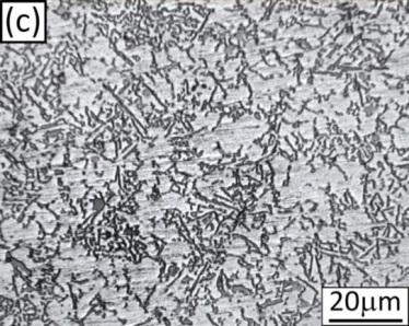 Fig. 2 Microstructure of 413 original and Sr modified alloys at 2mm and 6mm thickness a No Sr 2mm, (b) Sr modified 2mm, (c) No Sr 6mm, (d) Sr modified 6mm 3.