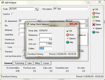 4 Setting Up Sage DacEasy Point of Sale User s Guide 3 Click Options, and then select Balance. The Setup Stock Balance dialog box appears.