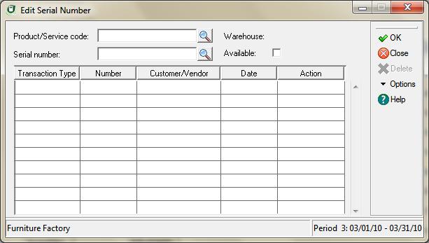 Additional Setup Steps Tracking Serial Numbers 4 Use the Edit Serial Number dialog box to add, view and edit serial numbers. To Add a Serial Number 1 Choose Serial Numbers from the Edit menu.