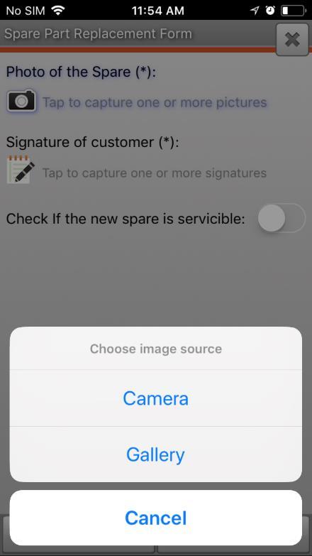 A pop-up window will appear to choose the image source option as Camera and Gallery.