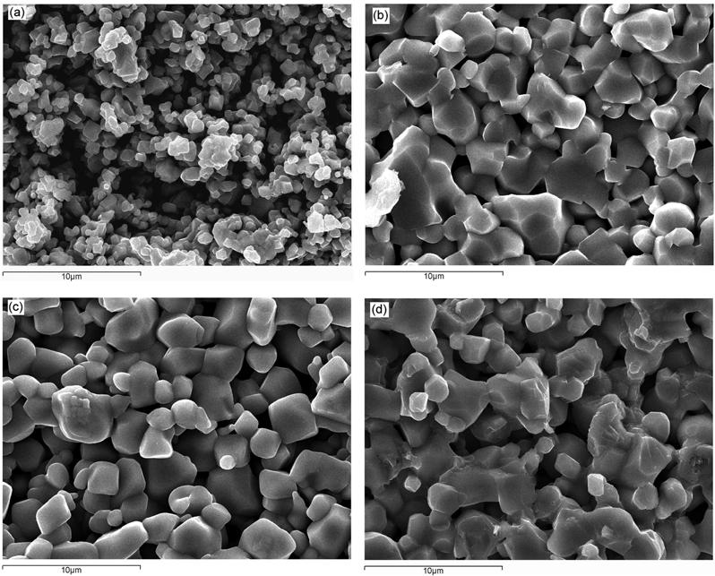 266 Jian-Ping Zhou, Li Lv and Xian-Zhi Chen Fig. 4. SEM micrographs of Co 1+x Zn x Fe 2-2x O 4 ferrite system for samples (a) ~ (d) calcined at 1100 o C. Table 2.