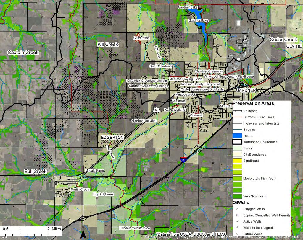 DEVELOPMENT INFLUENCES Open Space Preservation Figure 3.2: Preservation Areas Map Features such as streams, floodplains, and wetlands have the highest value as open space preserves.