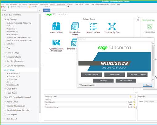 Sage 100 Evolution delivers transformational capabilities: Smart and cost-effective business management Simple and easy to use user interface Integrated modules for financials, inventory,