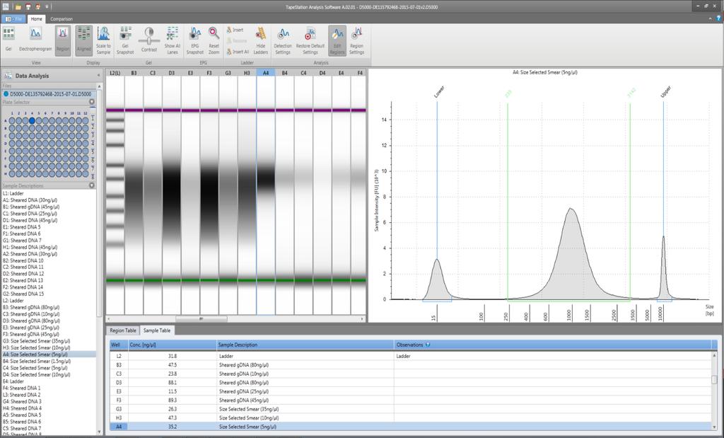Agilent TapeStation Analysis Software Intuitive and familiar Analysis Functions Functions are navigated through a context sensitive ribbon.