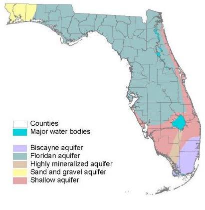 Aquifers of Florida The next two slides, are geological crosssections.