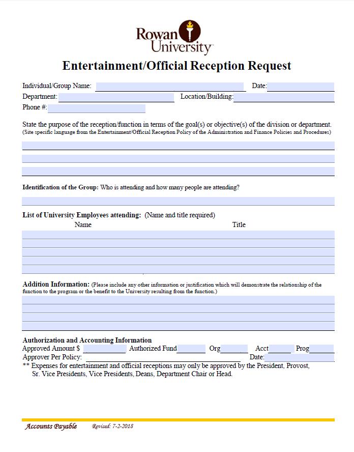 Changes to the Reception & Entertainment Policy: Updated August 7, 2018