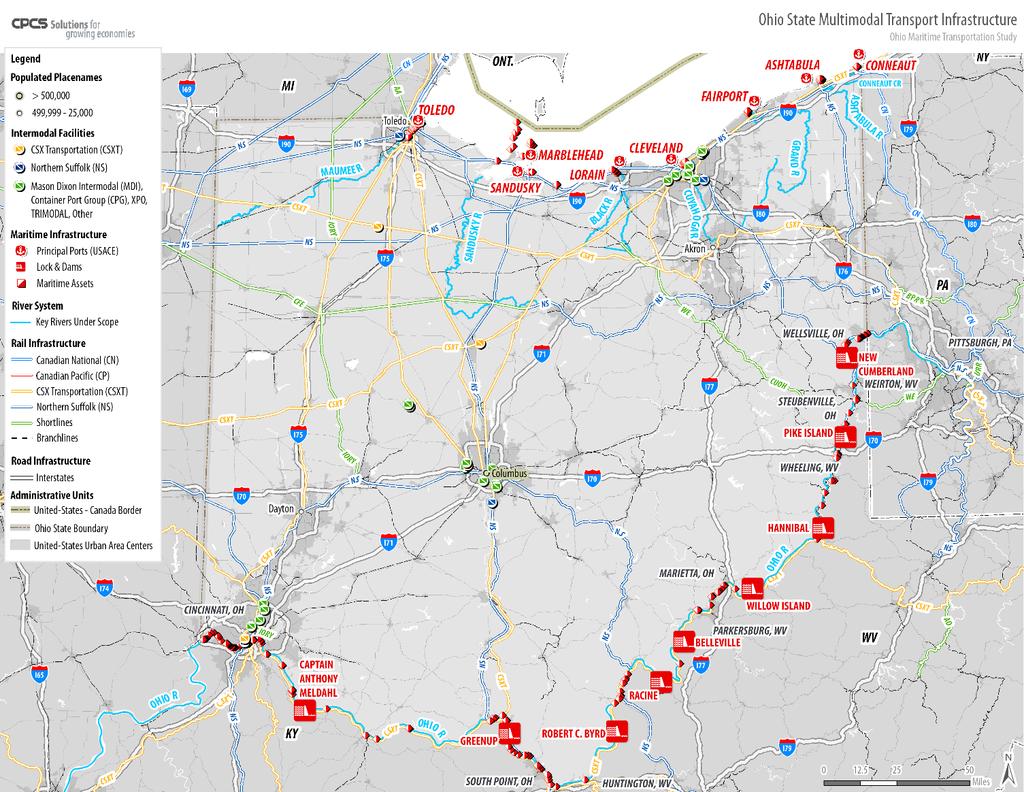 Figure 1-1: Ohio s MTS is a Key Component of the State s Multimodal Freight Transportation System Source: CPCS, US Army Corp of Engineers, Consultations Connectivity to International Markets Ohio s