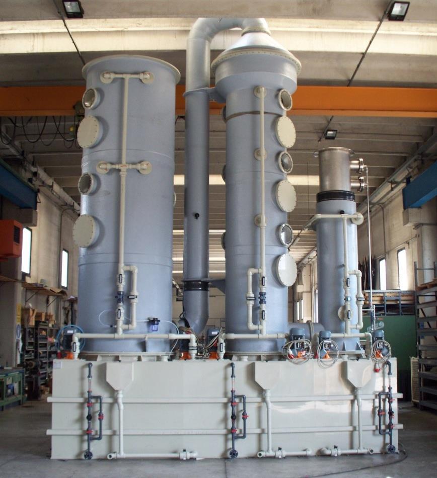 WET PROCESS FOR AIR PURIFICATION Horizontal or vertical scrubbers for abatement of polluting substances or for odour control with one or more independent washing stages.