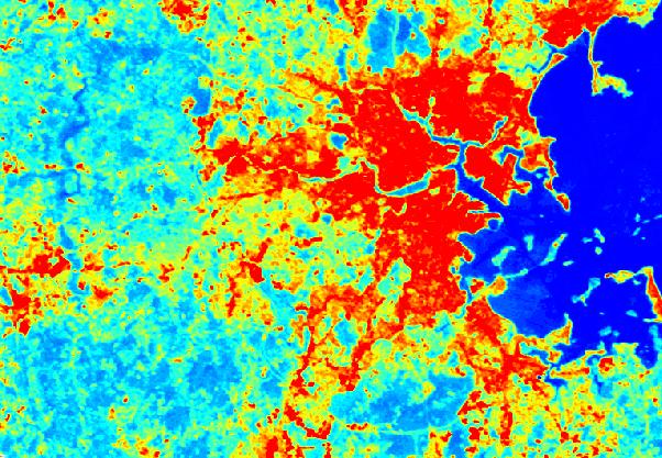 Boston- a day in 2oo9 Thermal infrared image urbanheatislands.