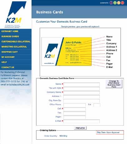 Business Cards To order your business cards, navigate to the left menu bar and choose the Business Cards button.