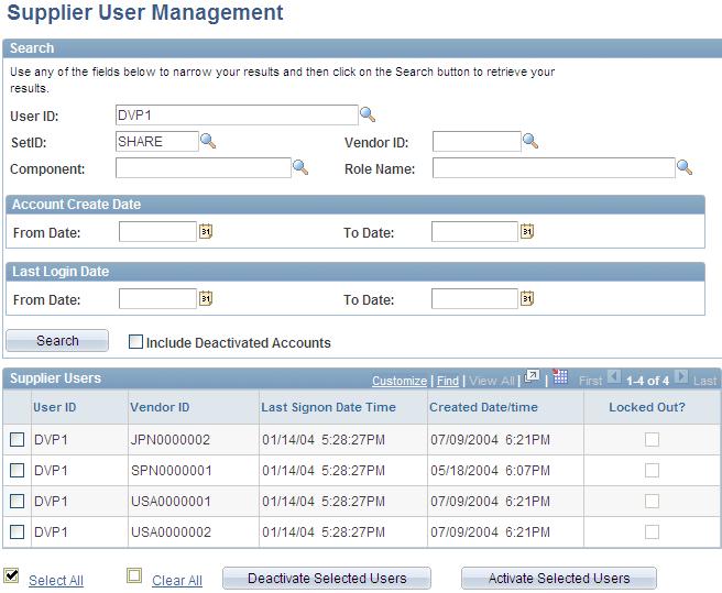 Maintaining Vendor Information Chapter 1 Supplier User Management page This page is designed for the internal administrator to monitor external supplier users of the system.