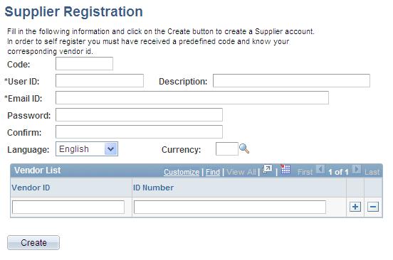 Maintaining Vendor Information Chapter 1 Supplier Registration page Code Enter the supplier registration code. This code is required for registration. Note.
