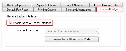 Once you have enabled the general ledger interface, you can click the Transaction/GL Account Codes button to set up the debit and credit account codes