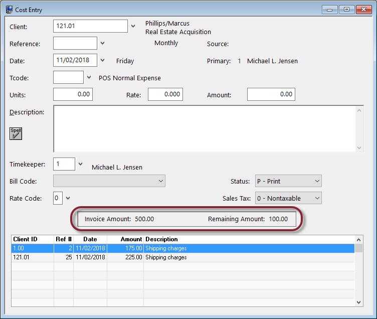 Creating Tabs3 Cost Records in APS Once you have configured APS to integrate with Tabs3, a Cost Entry window (Figure 36) will be displayed after saving an invoice, manual check, or EFT (provided you