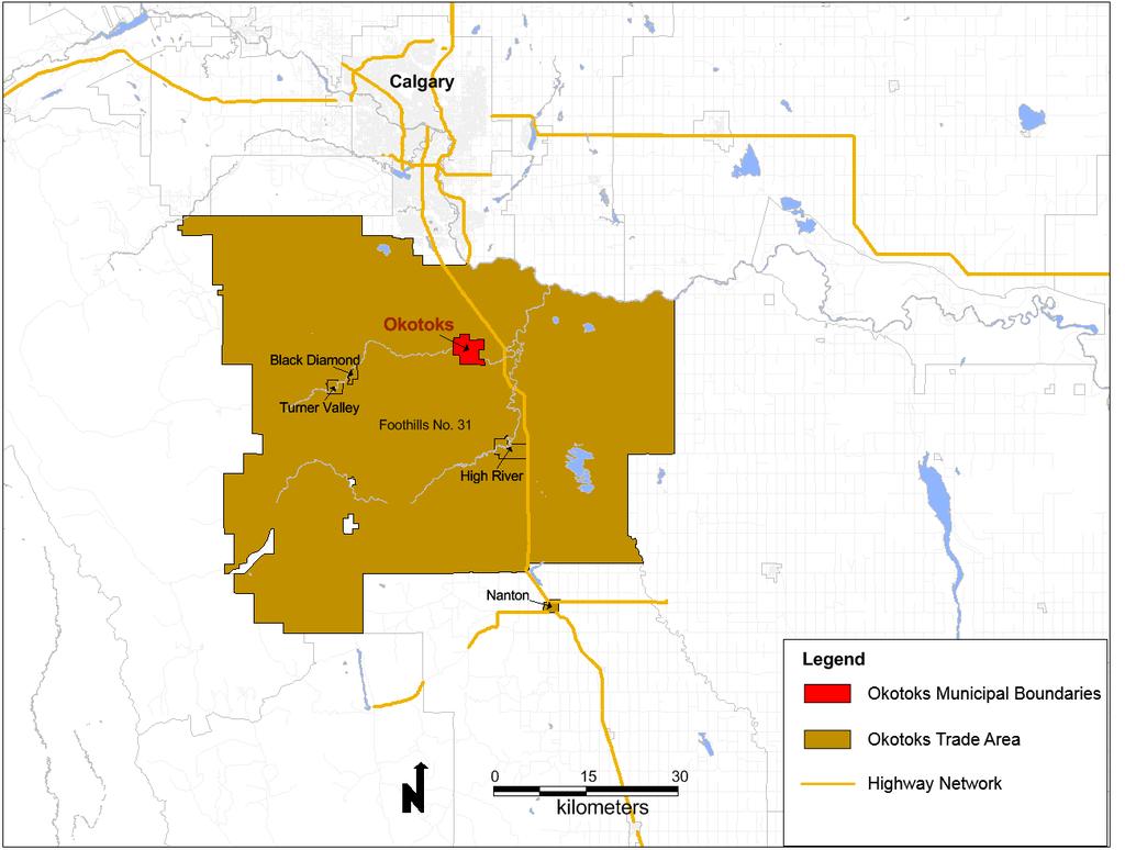INPUTS TO TOWN OF OKOTOKS GROWTH STUDY: LAND REQUIREMENT FORECASTS Exhibit 15: Map of the Primary Trade Area for Okotoks Source: Coriolis Consulting Corp. 5.2.