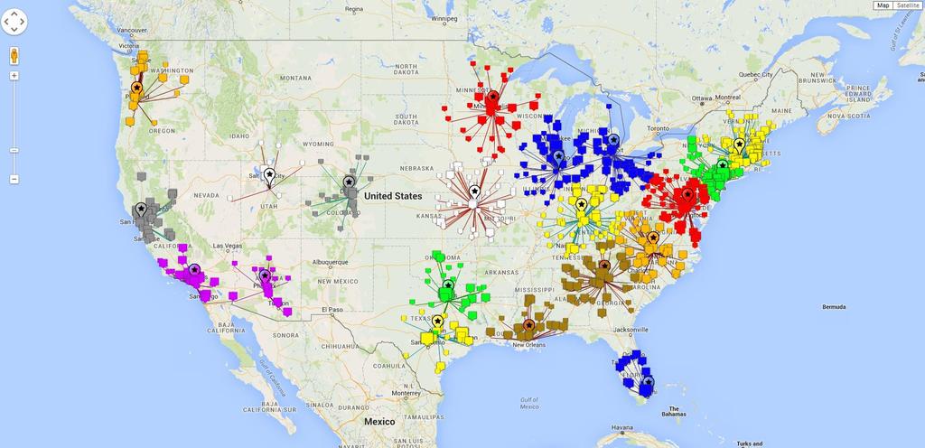 Latest trends in Supply Chain Network Strategy 250 mile radius 20 DCs = 86% of Total