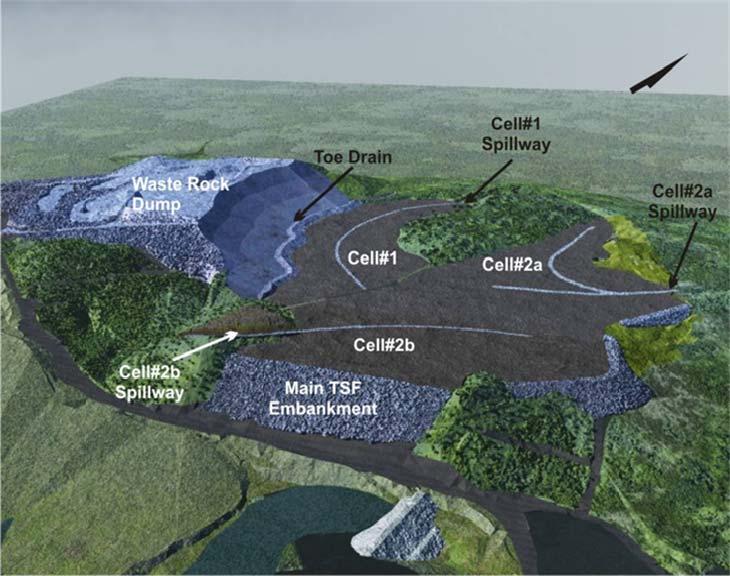Figure 3 Rendering of TSF and adjacent waste dump final landforms 4 Conservative design of the closure plan The following sections describe how conservative estimations were incorporated into each