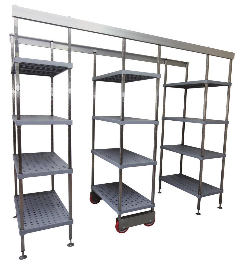 SHELVING Top Track Compactus Shelving Ideal for wet areas, Top Track Shelving provides clear uninterrupted floor space for cleaning and trolley access.