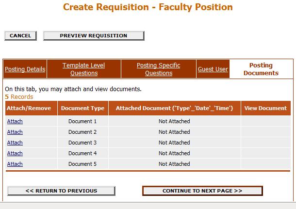 CREATE A STANDARD FACULTY REQUISITION CREATING A STANDARD FACULTY REQUISITION Attaching Documents Notice the Posting Documents tab where you