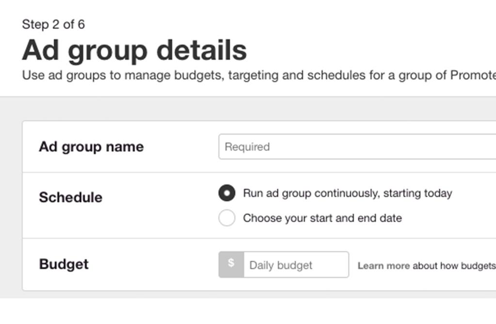 Step 2 Create an ad group Ad groups organize all your ads for a specific campaign so it is easier to control your budgets across ads and test different targeting options.