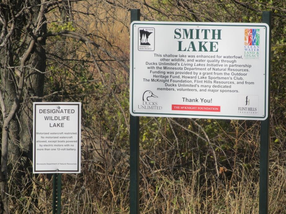 Smith Lake 316 acres Wright County Water control structure installed in the winter of