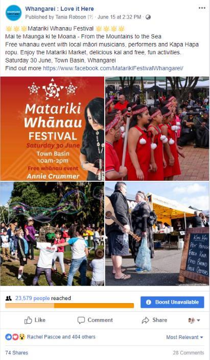 destination, Whangarei as an all year-round walking destination and the Matariki Whanau Festival.