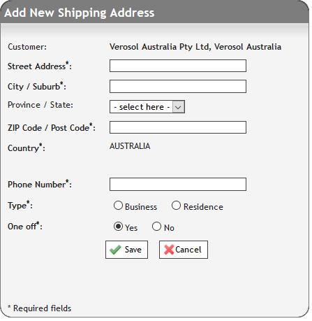 Shutter Order Portal Add New Shipping Address: -
