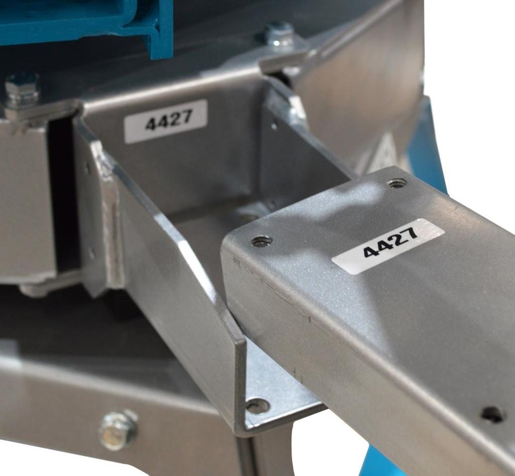 Match up number on pallet arm to number on lower wheel bracket. Place pallet arm into the lower wheel bracket.