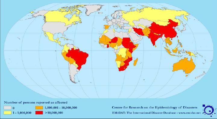 surface air temperature, Number of persons reported affected by drought disasters: 1970-2006 Number of precipitation, drought disasters humidity, reported net radiation, by
