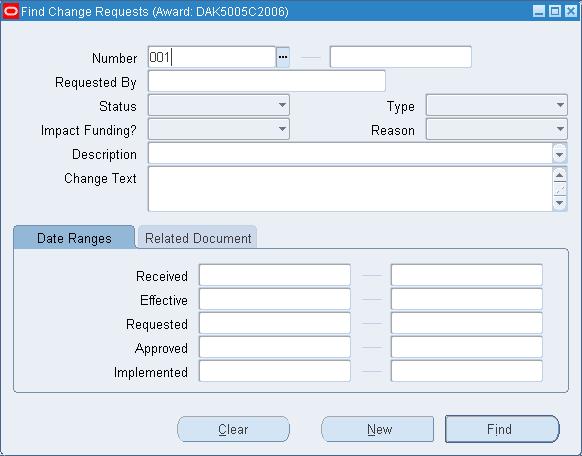 2. In the Actions window, select Change Management. The system displays the Find Change Requests window. 3.