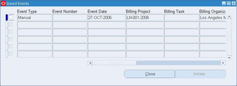 event records exist that are not initiated. 2. Mark the check box located to the left of the Line field indicating records to generate billing transactions. Check all rows you want to bill. 3.