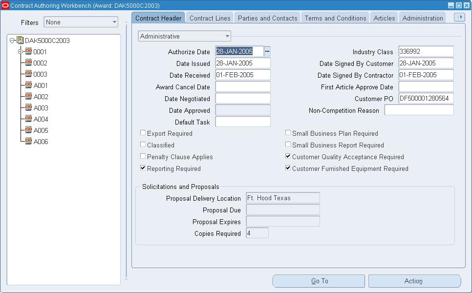 Financial Region in the Contract Header Tabbed Window The Contract Header financial region is used for negotiated contract costing data.
