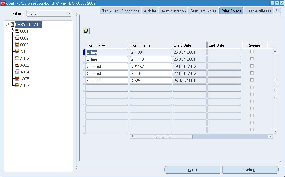 3. Select values in the Form Type and Form Name fields. The Start Date and End Date fields display information created in the Print Forms tabbed window of the System Setup window.