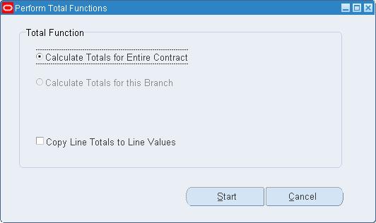 3. Choose one of the rollup options: Calculate Totals for Entire Contract: Adds the values of all the lines on the contract.
