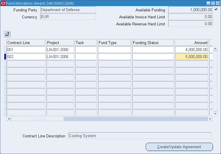 4. Select values for this allocation in the Project, Task, Fund Type, and Fund Status fields. 5.