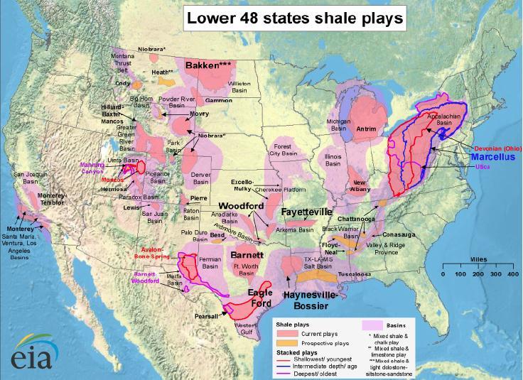 Appendix: Shale gas & oil shales in USA ~1,700 trillion cubic feet (Tcf) of technically recoverable natural gas (~60% is unconventional gas) US total