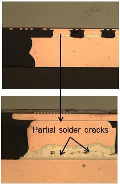 Figure 7: Solder crack failure of Pb-free solution under review Flip Chip: Alternatives are readily available for new silicon wafer fabrication technologies and small die sizes.