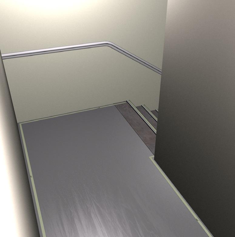 Stair landings and other floor areas within exit enclosures, with the exception of the sides of steps, shall be provided with solid and continuous demarcation lines on the floor or on the walls or