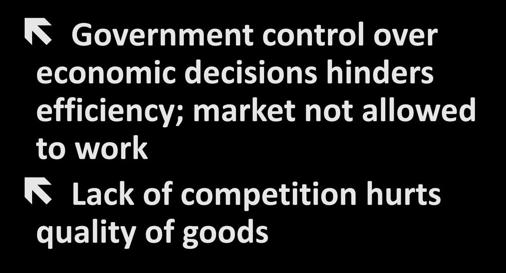 Competition & Efficiency Government control over economic decisions hinders