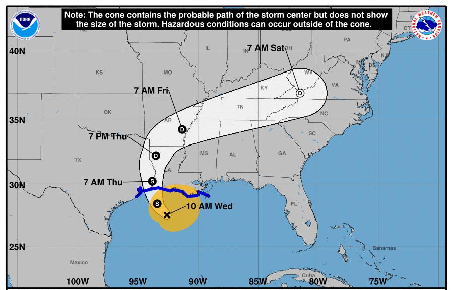 DO (mg/l) Tropical Storm Cindy likely path of storm center on June 21, 2017.
