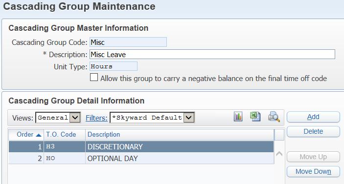 Setting Up Time Off in Employee Access Figure 95 shows a Cascading Group for miscellaneous leave.