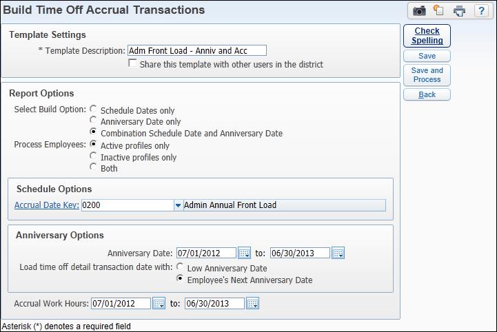 Running the Year End Purge Figure 24 shows a Build Time Off Accrual Transaction template.