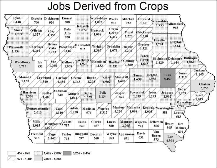 Figure 33 and Figure 34 illustrate the number of jobs that find their origins in the production and processing of crops.