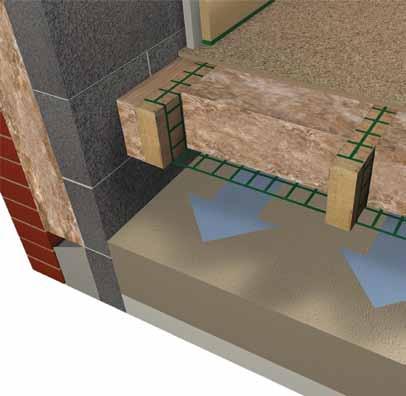Ground Floors Ground floors Suspended timber floor Earthwool Loft Roll or Earthwool Flexible Slab Friction fitting between timber joists closes joints, preventing air movement and infiltration Gf06