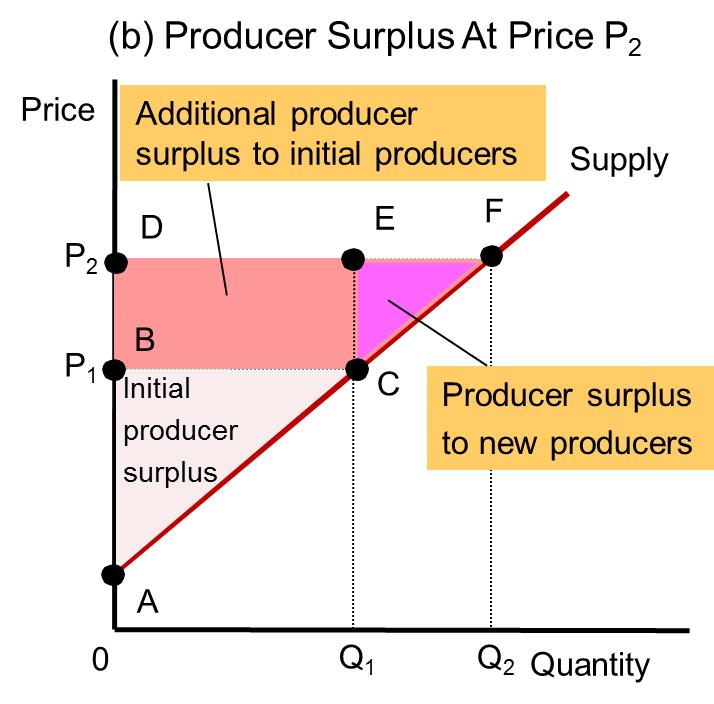 6 In panel (a), the price of the good is $600, and the producer surplus is $100. In panel (b), the price of the good is $800, and the producer surplus is $500.