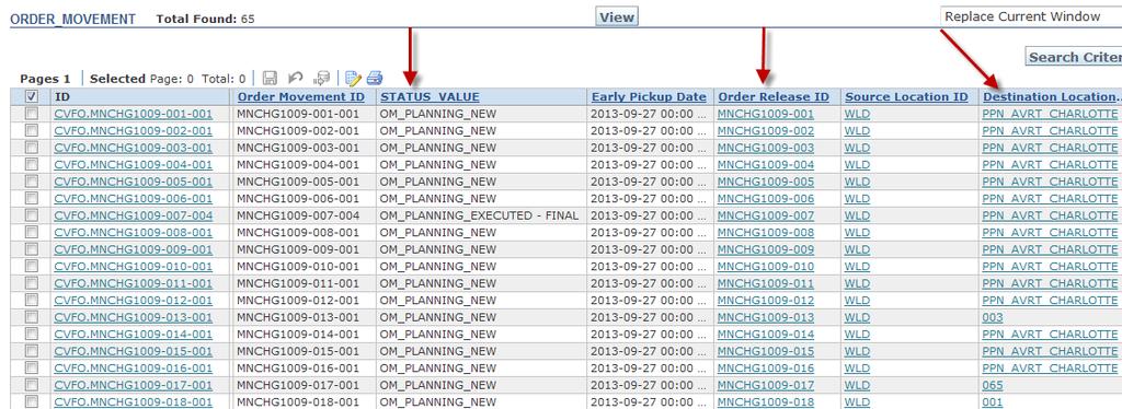 4.2 VIEWING THE ROUTING STATUS After you have entered your criteria and clicked Search, you will be taken to the Order Movement page.