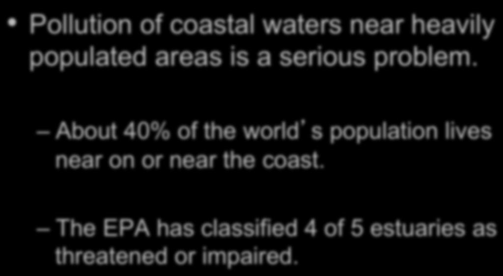 OCEAN POLLUTION Pollution of coastal waters near heavily populated areas is a serious problem.