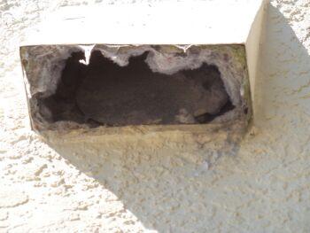 Dryer Vent The dryer vent is of flexible type, this type of vent has been known to clog easily and could pose a fire hazard. Recommend replacement with rigid vent pipe.