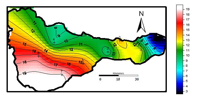 Fig. 5 Regional groundwater levels in the study area April 2010 (m bgl) Fig. 6 Spatial distribution of ph in groundwater of entire river basin C.