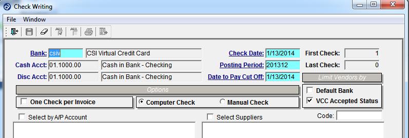 In that case, do not use Manual Checks. If using the Payment Manager for positive pay only, process and print checks as usual. Select the appropriate bank based on the account to be used.
